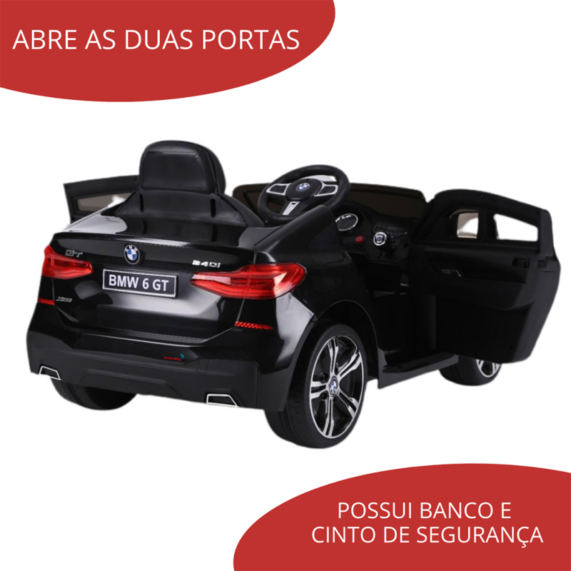 Mini Carro Elétrico Infantil 12V BMW 6 GT Controle Remoto Criança