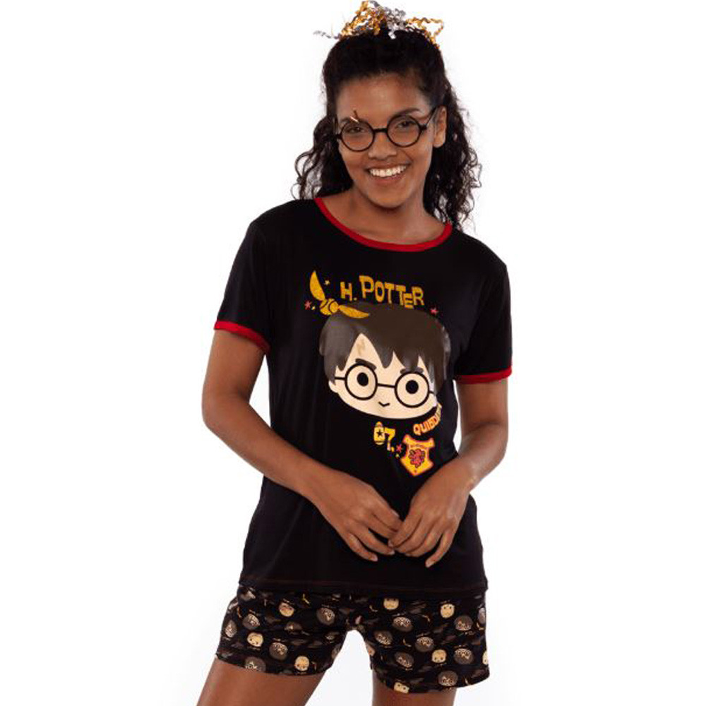 Pijama Adulto Manga Curta Harry Potter Puket Feminino - Preto | Lala Lipe