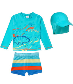 Kit 3 Peças Praia Dino Lycra Kids Proteção UV50+